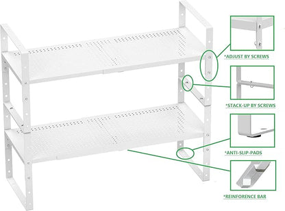 Expandable Shoe Rack Stackable Metal Pantry Storage Shelves Stand Adjustable Height Cabinet Shelf Organizer Racks Spice Shelving(3PACKS/WHITE,LARGE)