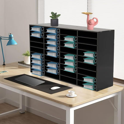 Literature Organizer Sorter,Desktop File Sorter Mail Center Magazine Paper Storage PVC Board File Holder Mailbox Student Classroom Keepers for Home&Office (Black, 36 Slots)