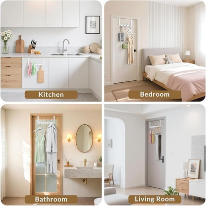 BAKON Over The Door Hooks with 4 Triple Hooks, Heavy Duty Over Door Hanger for Bathroom Closet Bedroom Kitchen Dorm Room, Towel Coat Rack Home Organizer for Hanging Clothes Coat Hat Jacket (1, White)