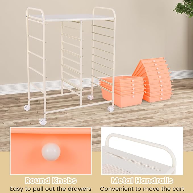 ARLIME 15-Drawer Storage Cart, 15 Drawer Trolley, Rolling Organizer Cart, Scrapbook Paper Organizer, Suitable for Office and School, Rolling Office Storage Tools (Peach)