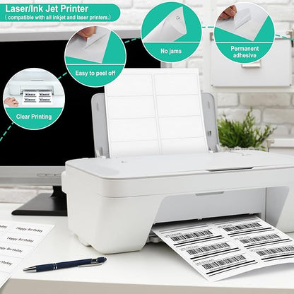 L LIKED 2" x 4" Label Stickers, Printable White 10 per Sheets Total 1000 Labels for Laser/Inkjet Printing - Matte (1000 Labels) (Pack of 2)