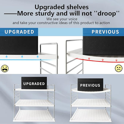 2 PACK Cabinet Organizer for Foil and Plastic Wrap- Divided Compartment Holder for Kitchen Bag- Upgraded Kitchen&Counter &Pantry Organizers and Storage(White&Gray)