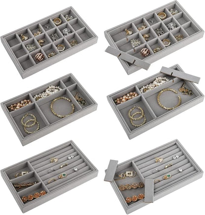 yarlung 8 Pack Velvet Jewelry Trays, Drawer Insert Jewelry Organizer Earring and Ring Storage, Divided Jewelry Holder for Bracelet Display, Necklace, Brooch, Watch