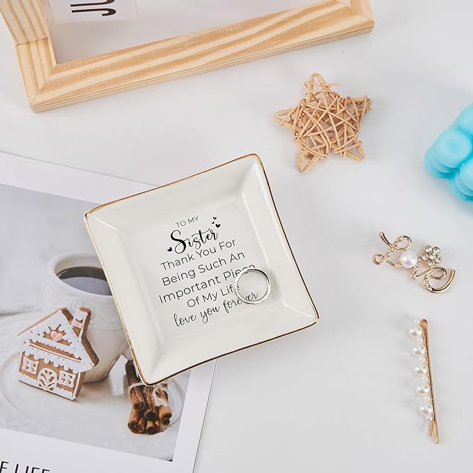 COZITED Sister Gifts, To My Sister Ring Tray Jewelry Dish, Sister Birthday Gifts for Sister Christmas Mother's Day Valentines Gift for Sisters from Sister Brother