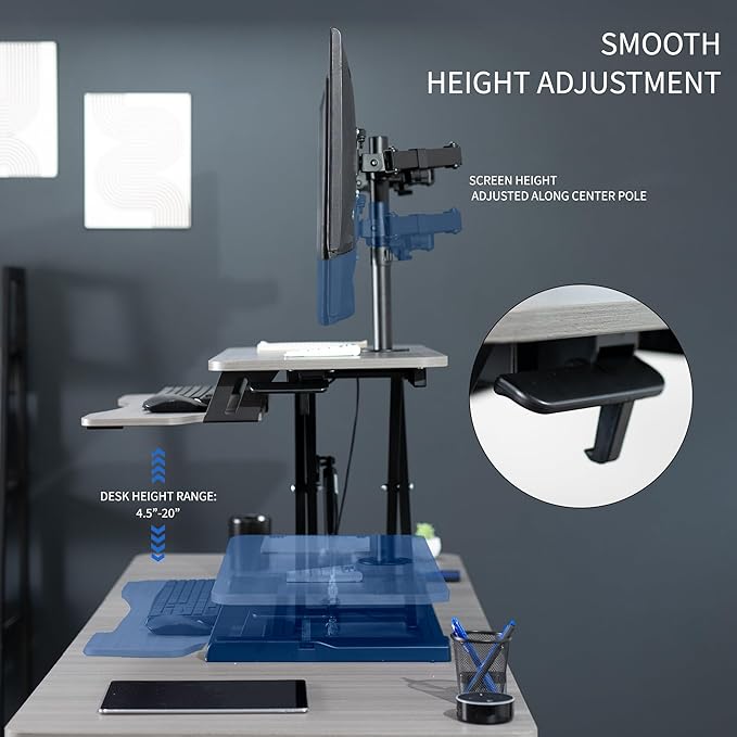 VIVO Height Adjustable 32 inch Standing Desk Converter with Dual 13 to 30 inch Monitor Stand, Sit Stand Monitor Mount and Desk Riser, Gray, DESK-V000K-M2G
