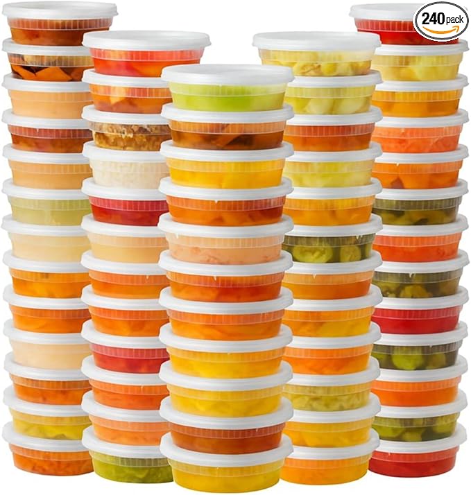 ProTakeOut 8oz [240 set] Heavy Duty Plastic Deli Container | BPA-Free Food Storage with Airtight Leak‑Proof Lids | Microwave, Freezer & Dishwasher Safe – Stackable, Bulk Reusable Soup & Meal Prep Tub