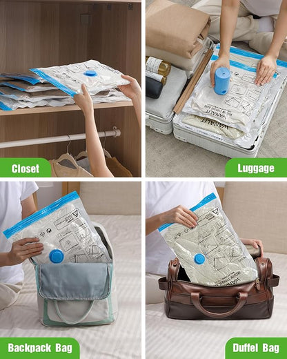 Vacuum Storage Bags for Travel, 16 Pack (4L+4M+4S+4XS) Vacuum Seal Bags with Wireless Rechargeable Electric Pump, Travel Essentials Space Saving Bag for Clothes, Luggage, Carry-on Suitcase, Backpack