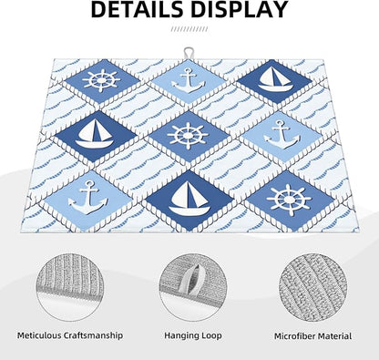 Vintage Nautical Sailboat Anchor Dish Drying Mat 18x24 For Kitchen Counter Absorbent Microfiber Dishes Pad Dish Drainer Rack Mats Fast Dry Kitchen Accessories