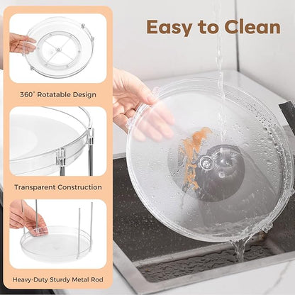 2-Pack 2-Tier Clear Lazy Susan Turntable Organizer, 9.5" Rotating Spice Rack for Kitchen Cabinet, Countertop Tray for Bathroom & Vanity to Organize Makeup, Perfume and Jewelry
