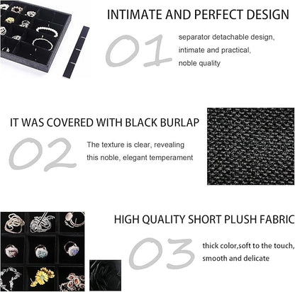 Julysky 2 Pack 24 Grids Jewelry Organizer Trays Ring Earring Display Stand for Selling, Black Velvet Necklace Holder Box Bracelet Case
