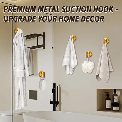 Supopular Reusable Heavy Duty Suction Cup Hooks for Kitchen/Bathroom/Shower - Wet-Proof Hooks for Towels, Robes, Loofah&Wreaths/No Drill Mounting on Glass, Tile, (2, Brushed Gold)