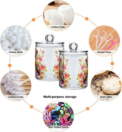 MNSRUU 2 Pack Qtip Holder Organizer Dispenser Animal Bears Pink Bathroom Storage Canister Cotton Ball Holder Bathroom Containers for Cotton Swabs/Pads/Floss