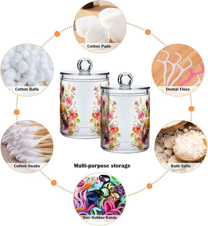 MNSRUU 4 Pack Qtip Holder Organizer Dispenser Animal Bears Pink Bathroom Storage Canister Cotton Ball Holder Bathroom Containers for Cotton Swabs/Pads/Floss