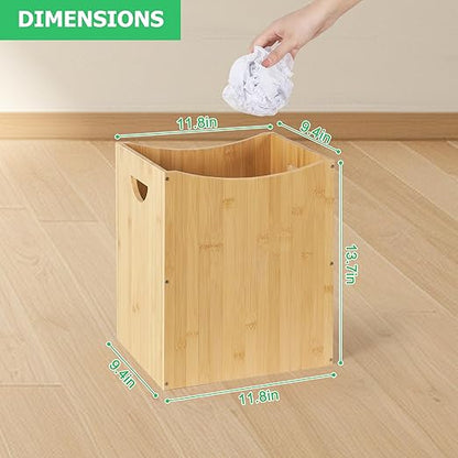 Bathroom Trash Can 5 Gallon Bamboo Trash Can Large Trashcans Farmhouse Wood Waste Basket Wastebaskets with Handles Office Garbage Cans for Under Desk Dustbin for Bedroom Kitchen