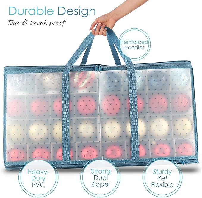 Hearth & Harbor Christmas Tree Storage Bag 7.5 ft, Wrapping Paper Storage Organizer Container & Large Christmas Ornament Storage Box With Adjustable Dividers
