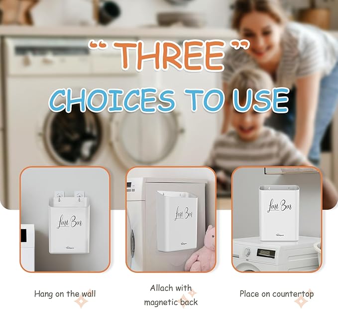 Sealegend Magnetic Lint Bin for Laundry Room with Dryer Lint Brush, Wall Mounted Trash Can Space-Saving Laundry Organization and Storage, White