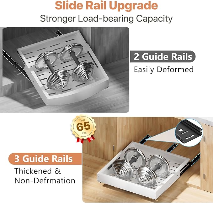 BUFOR 1 Pack Pull out Cabinet Organizer, Width (10"-16") Depth (17"-25"), with 3 Rails Adjustable Slide, Expandable Pullout Drawers for Cabinets, No Drill Adhesive Kitchen Drawers for Pantry Shelves