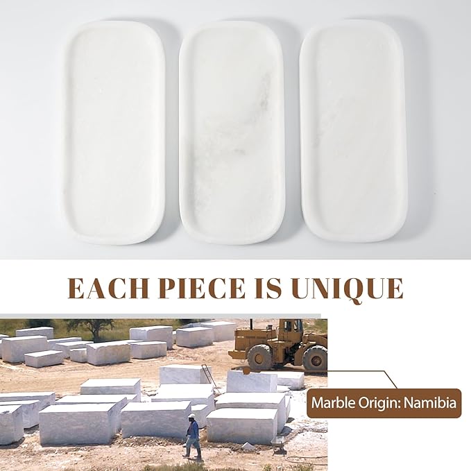 Koville Marble Tray, 10"x5" Marble Vanity Tray for Bathroom Countertop Kitchen Sink, Rectangular Stone Tray for Perfume Fragrance, Decorative Catchall Tray Jewelry Cosmetics Organizer(White)