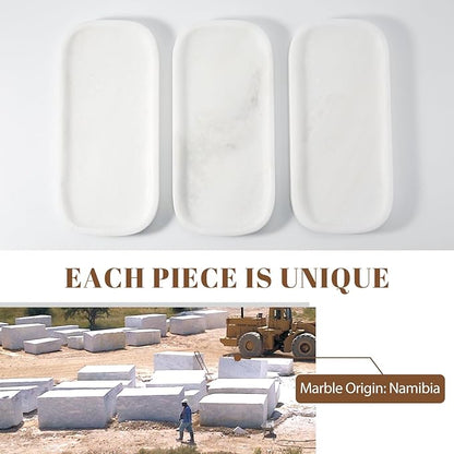 Koville Marble Tray, 10"x5" Marble Vanity Tray for Bathroom Countertop Kitchen Sink, Rectangular Stone Tray for Perfume Fragrance, Decorative Catchall Tray Jewelry Cosmetics Organizer(White)