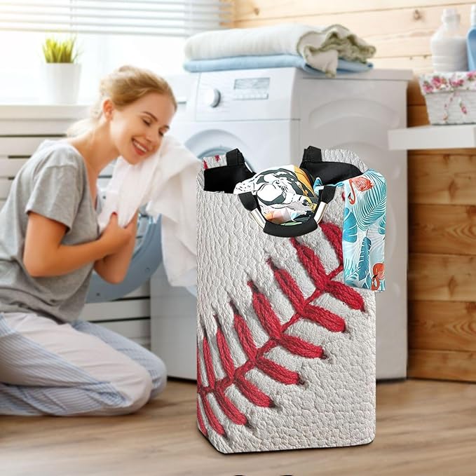 Laundry Hamper Basket Baseball Close-up White Storage Basket Collapsible Laundry Bag with Handle Nursery Hamper Blanket Basket for Kids Room Dirty Cloth College Dorm