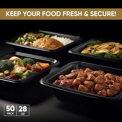 28 oz 50 Pack Meal Prep Containers BPA Free Leakproof Stackable Food Storage Containers with Lids, Microwave & Dishwasher Freezer Safe Reusable To Go Containers Bento Box Style Take Out Clear Plastic