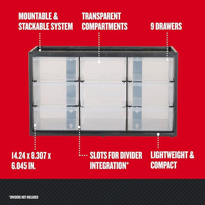 CRAFTSMAN Plastic Storage Organizer Bin System, 9 Compartment, Modular, Home Office (‎CMST40709)