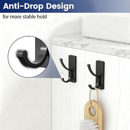pickpiff Adhesive Wall Hooks with Strip - No Residue, Easy to Remove, Strong Heavy Duty Sticky Towel Hook, 8 Pack Black