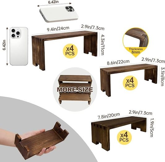 4Set Small Display Riser Wood Risers Wooden Cupcake Display Stand 3 Tiered 12Pcs Racks Cake Stands Dessert Food Perfume for Vendors Event for Party
