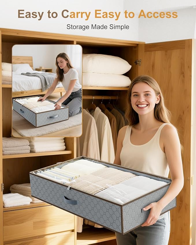 LUOFNI Large Under the Bed Storage,[2 Pack/Upgraded Bottom fabric] Carpet-Friendly Design Under Bed Storage Containers with Sturdy Sidewalls,Foldable under bed organizer for Clothes,Blankets,Sweater