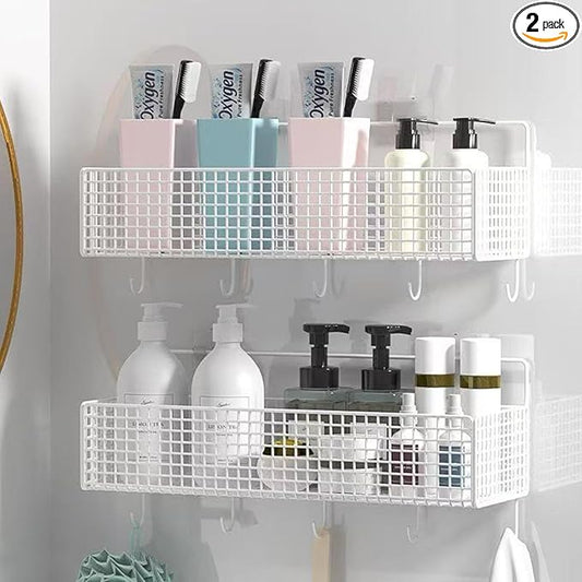 2 Pack Hanging Wall Wire Baskets,Metal Wire Storage Bin Rack for Kitchen Bathroom Shower Spice Shelf (White)