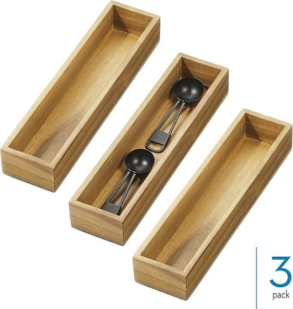 iDesign Acacia Wood Narrow Kitchen Drawer Organizer - Set of 3 - Natural