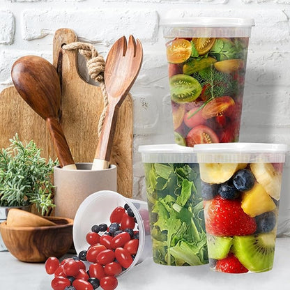 Slomg 60 Pack 32oz Plastic Deli Containers with Lids, Disposable Food Storage Containers for Soup Meal Prep Leftover, To Go Takeout Quart Bowls for Restaurant Kitchen Microwave Dishwasher Freezer Safe