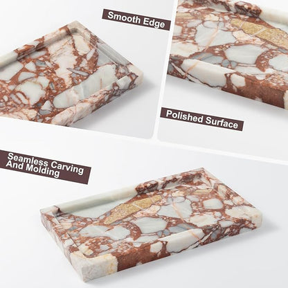 Deep Red Marble Rectangular Tray 10x6 Inch - Bathroom & Vanity Organizer, Jewelry Tray, Kitchen Counter Decor - Natural Stone Catchall