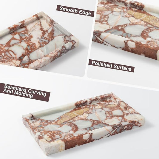 Deep Red Marble Rectangular Tray 10x6 Inch - Bathroom & Vanity Organizer, Jewelry Tray, Kitchen Counter Decor - Natural Stone Catchall