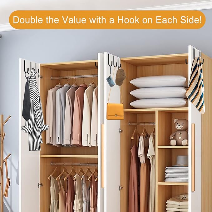 Manesi Over The Door Hooks, Soft Rubber Prevent Scratches Door Hangers Hooks for Bathroom, Living Room, Bedroom, and Kitchen Hanging Clothes, Towels, Shoe Bag, Hats, Coats, Bags, etc. (Black, 4 Pack)