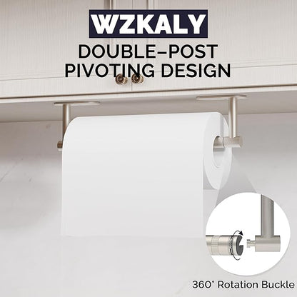 Paper Towel Holder Under Cabinet, Self Adhesive or Wall Mounted SUS304 Stainless Steel Paper Towel Holder for Kitchen, Bathroom, Farmhouse, Barbecue and Laundry (Silver)