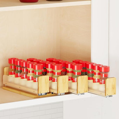 SpaceAid Bamboo Pull Out Spice Rack Organizer for Cabinet, Heavy Duty Slide Out Seasoning Kitchen Pantry Sliding Vertical Organization, 10.1" Wide, 4 Drawers(2" Wide), 1-Tier, Natural