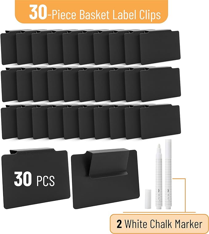Mr. Pen- Basket Labels Clip On Set, 32 pcs, 30 Removable Bin Labels Clip On with 2 Chalk Markers (Pack of 2)