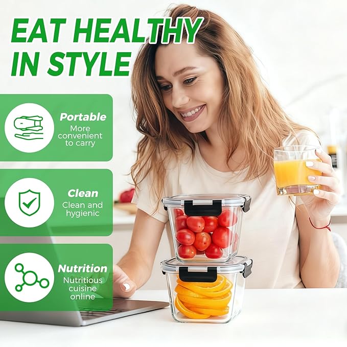 32 oz Glass Soup Containers with Lids, 4 Cup Glass Food Storage Containers with lids, Meal Prep Containers, Microwave, Oven, Freezer and Dishwasher, BPA Free