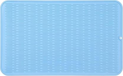 Silicone Dish Drying Mat for Multiple Usage,Easy clean,Eco-friendly,Heat-resistant Silicone Mat for Kitchen Counter or Sink,Refrigerator or Drawer Liner Light Blue 4XL 32 inches x 18 inches