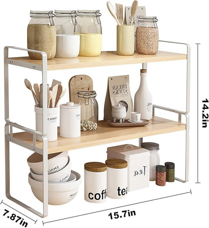 YGYQZ Desk Shelf Organizer for Top of Desk, Detachable 2 Tier Desktop Bookshelf, Wooden Desk Shelves Storage Rack, Small Desktop Shelf for Office Home Dorm, Tabletop Desk Organizer Stand (White Wood)