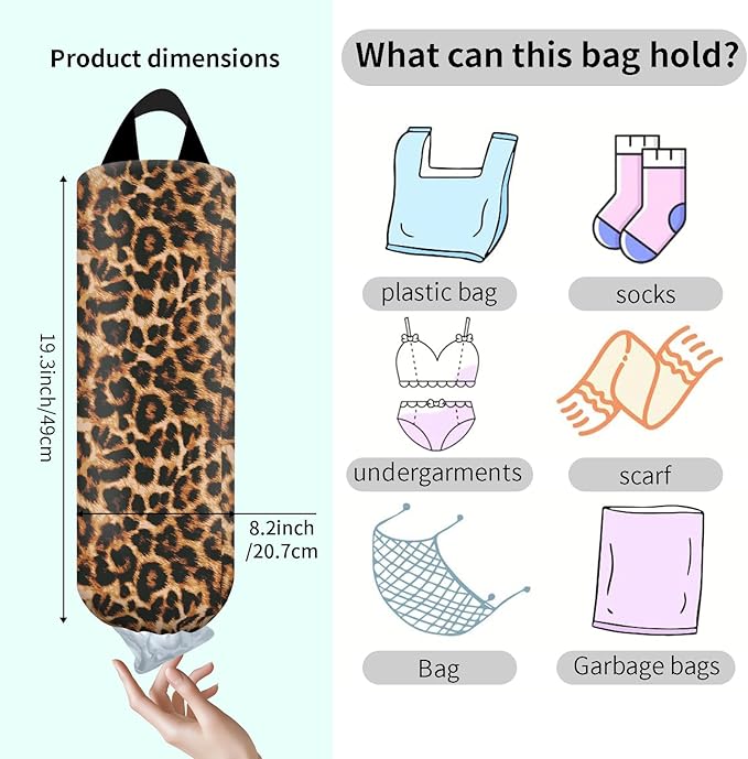 Plastic Bag Holder, Wall Mount Grocery Bag Organizer, Funny Hanging Trash Bag Storage Dispenser for Home Kitchen Luxuious Leopard