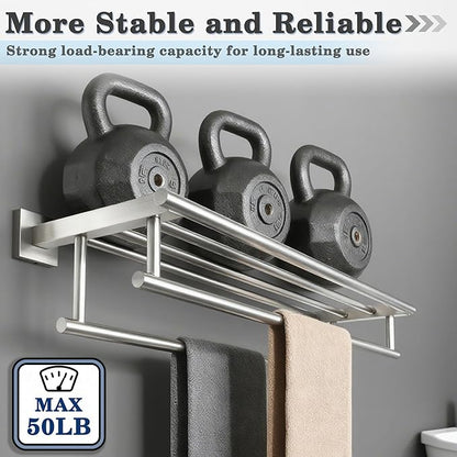 Alise Towel Rack,Towel Holder Towel Shelf with Double Towel Bars for Bathroom Lavatory,SUS 304 Stainless Steel Wall Mount Towel Hanger Storage,28 Inch Brushed Nickel,GZ8070-LS