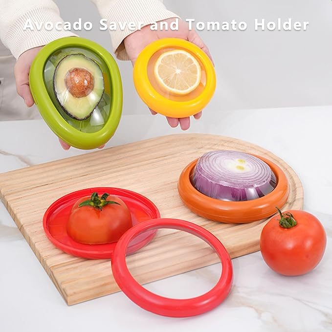 Weesdsio 5 Pcs Avocado Saver and Tomato Holder Set of 5 Reusable Storage Containers for Fridge Silicone Fruit and Vegetable Anti-Oxidation Storage Box Ideal for Garlic, Onions, Lemons, and Potatoes