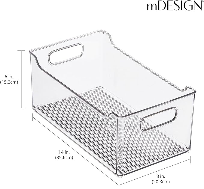 mDesign Modern Plastic Open Front Dip Storage Organizer Bin Basket with Built-In Handles for Kitchen Organizing, Fridge Shelf, Cubby, Cabinet, or Pantry Organization, Ligne Collection - 2 Pack - Clear