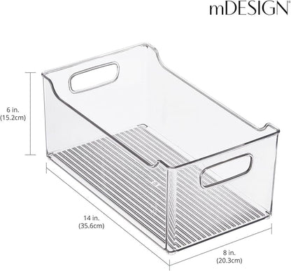 mDesign Modern Plastic Open Front Dip Storage Organizer Bin Basket with Built-In Handles for Kitchen Organizing, Fridge Shelf, Cubby, Cabinet, or Pantry Organization, Ligne Collection - 2 Pack - Clear