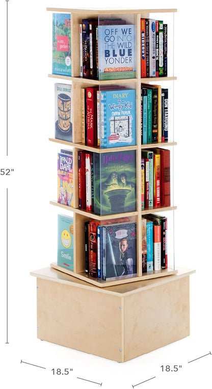 Guidecraft Floor Standing Rotating Book Display: Spinning Bookshelf Tower for Classroom, Kids Playroom, Library | Revolving Bookcase w/Acrylic Windows, Birch Plywood Montessori Storage Furniture