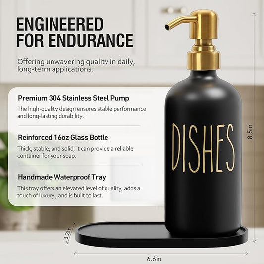 MOMEEMO Kitchen Soap Dispenser Set, Contains Hand and Dish Soap Dispenser, Suitable for Black and Gold Kitchen Decor. (Black & Gold)