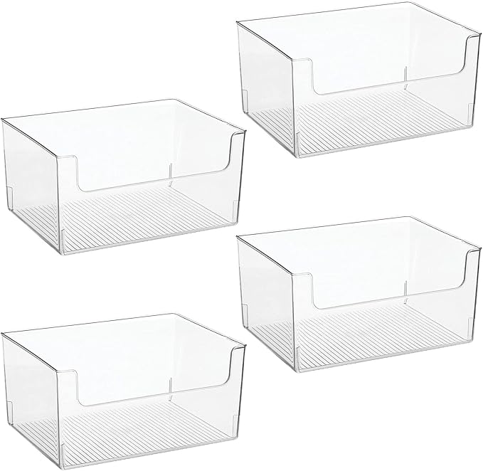 mDesign Large Modern Plastic Open Front Dip Storage Organizer Bin Basket for Bathroom Organization - Vanity Shelf, Cubby, Cabinet, and Closet Organizing Decor - Ligne Collection - 4 Pack - Clear