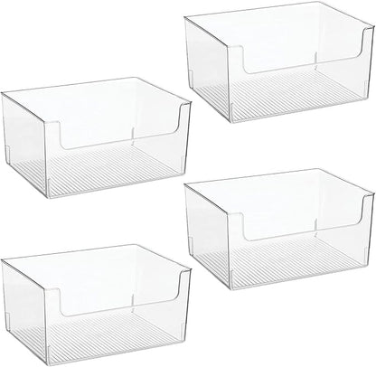 mDesign Large Modern Plastic Open Front Dip Storage Organizer Bin Basket for Bathroom Organization - Vanity Shelf, Cubby, Cabinet, and Closet Organizing Decor - Ligne Collection - 4 Pack - Clear
